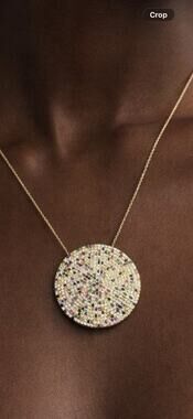 Turkish 925 Sterling Silver Multicolor Pave Disc Necklace 15 Inch